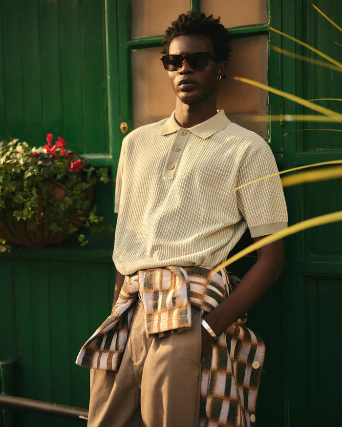 ポロシャツ LADDER STRIPE (LIGHT KHAKI)