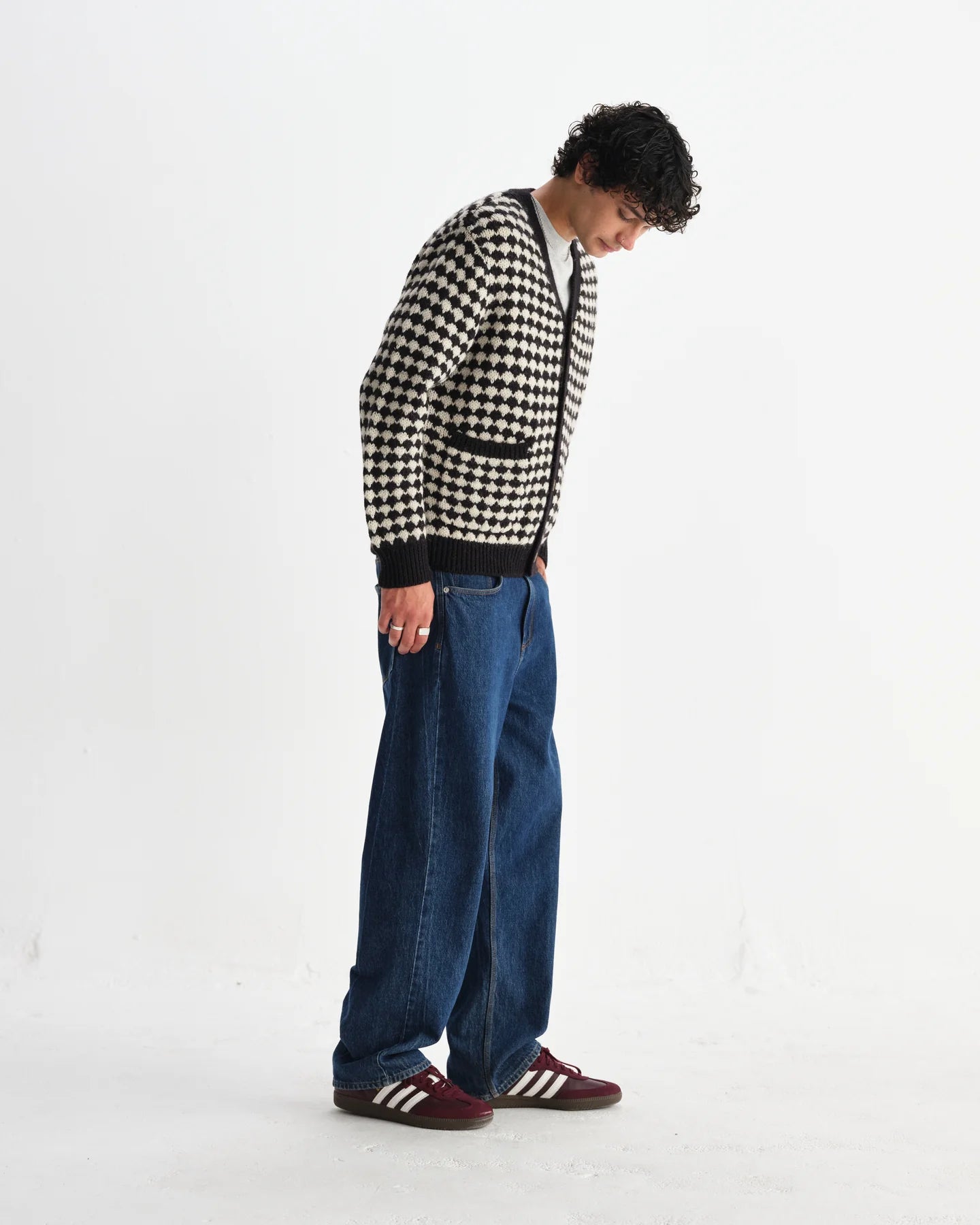 ウォーカーカーディガン BUBBLE KNIT (BLACK/ECRU)