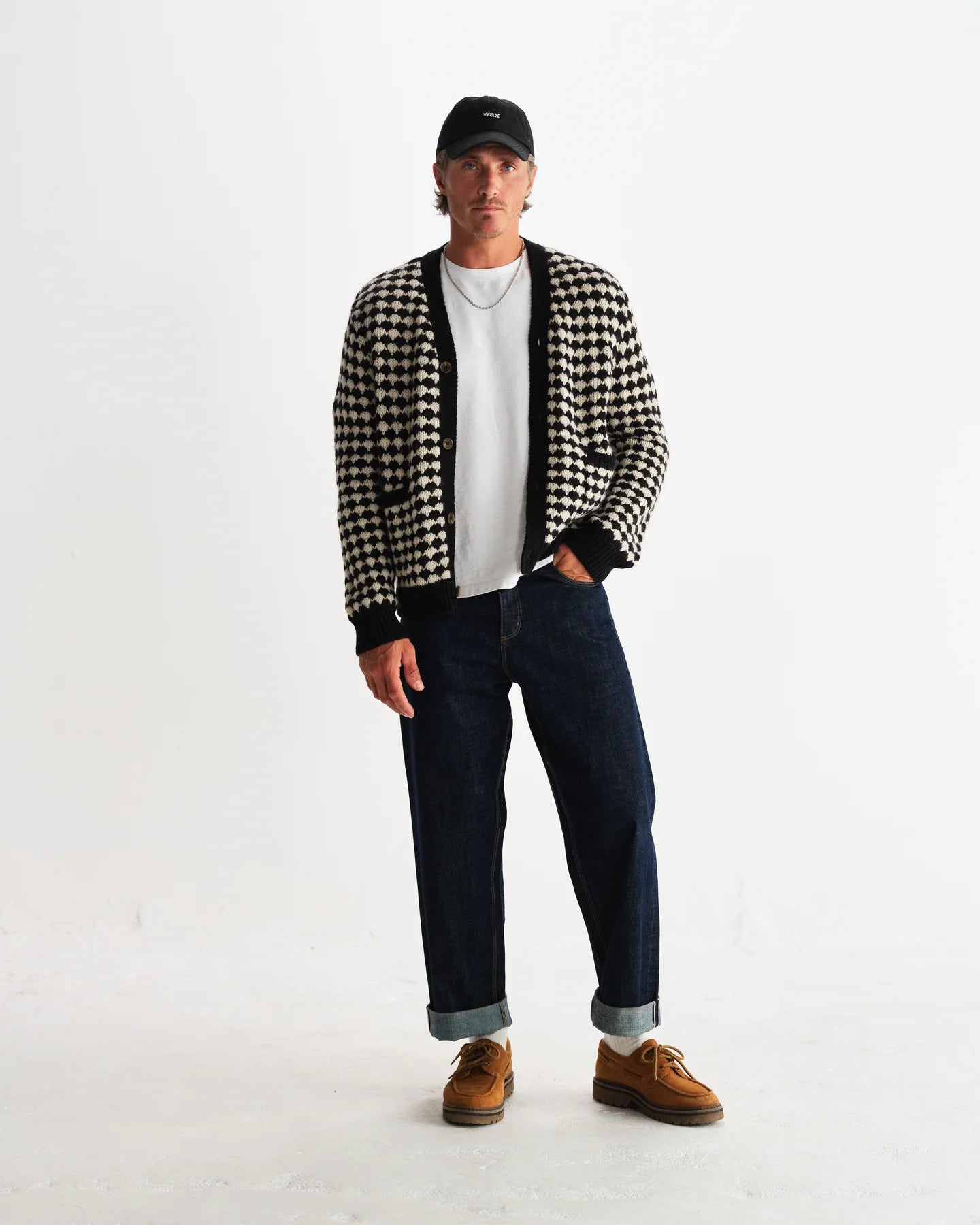 ウォーカーカーディガン BUBBLE KNIT (BLACK/ECRU)