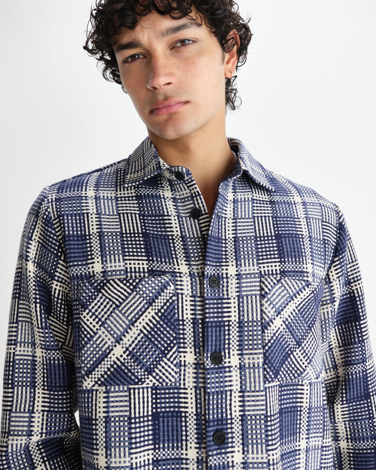 オーバーシャツ BASKET WEAVE (BLUE/ECRU)