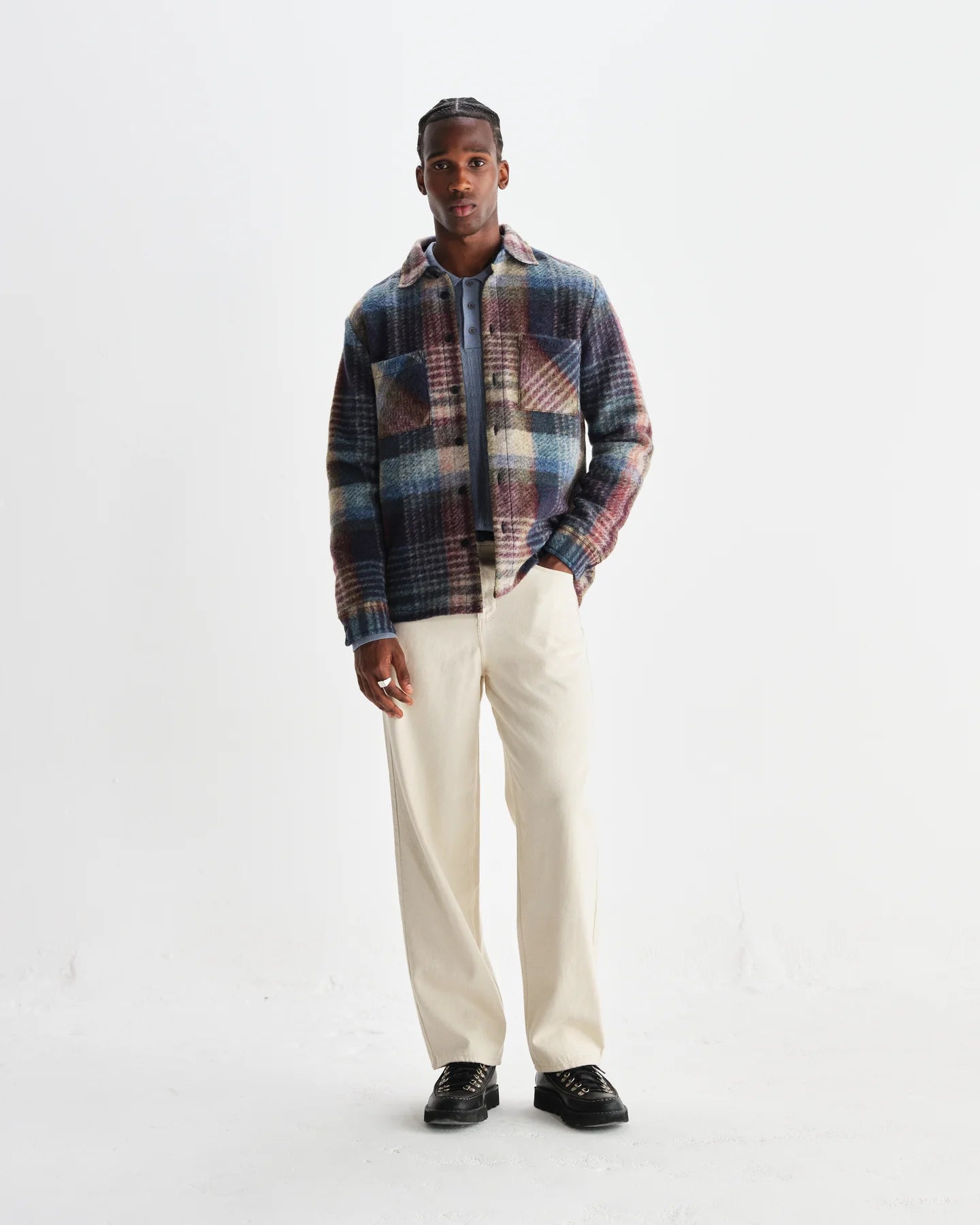 オーバーシャツ WOOL BLEND CHECK (BLUE/MULTI)