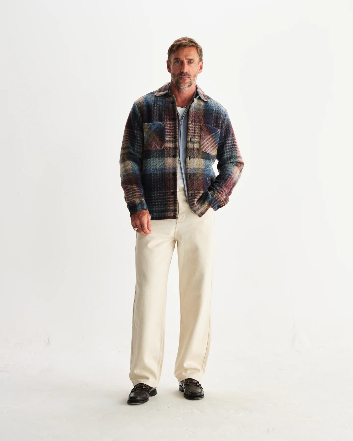 オーバーシャツ WOOL BLEND CHECK (BLUE/MULTI)