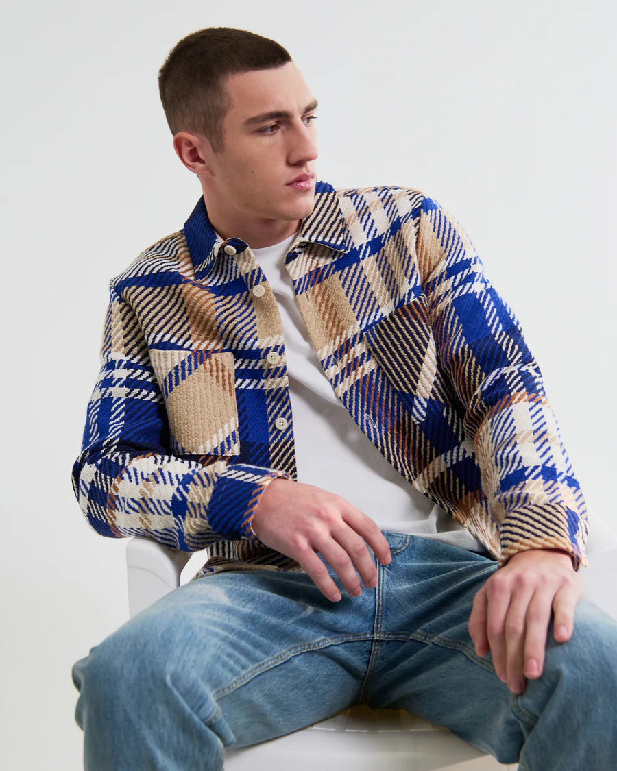 オーバーシャツ BOLD CHECK (BLUE/TAN)