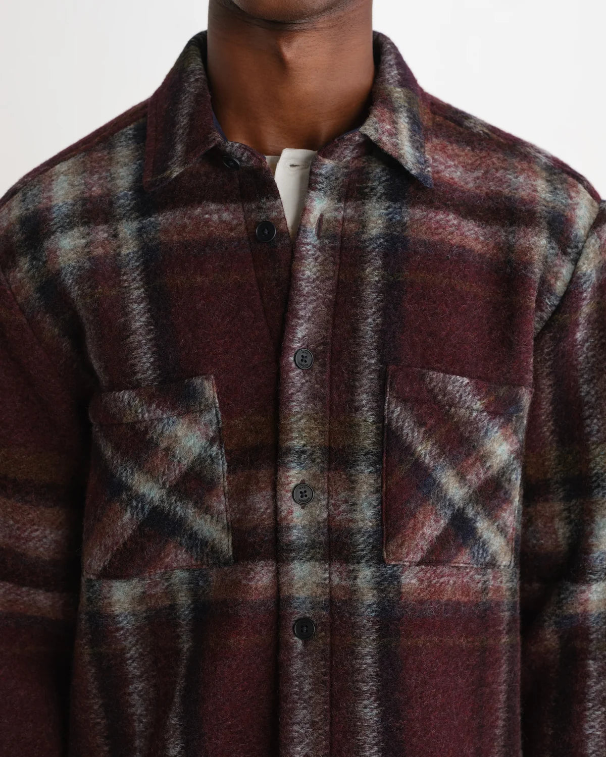 オーバーシャツ LEX WOOL BLEND CHECK (BURGUNDY/MULTI)
