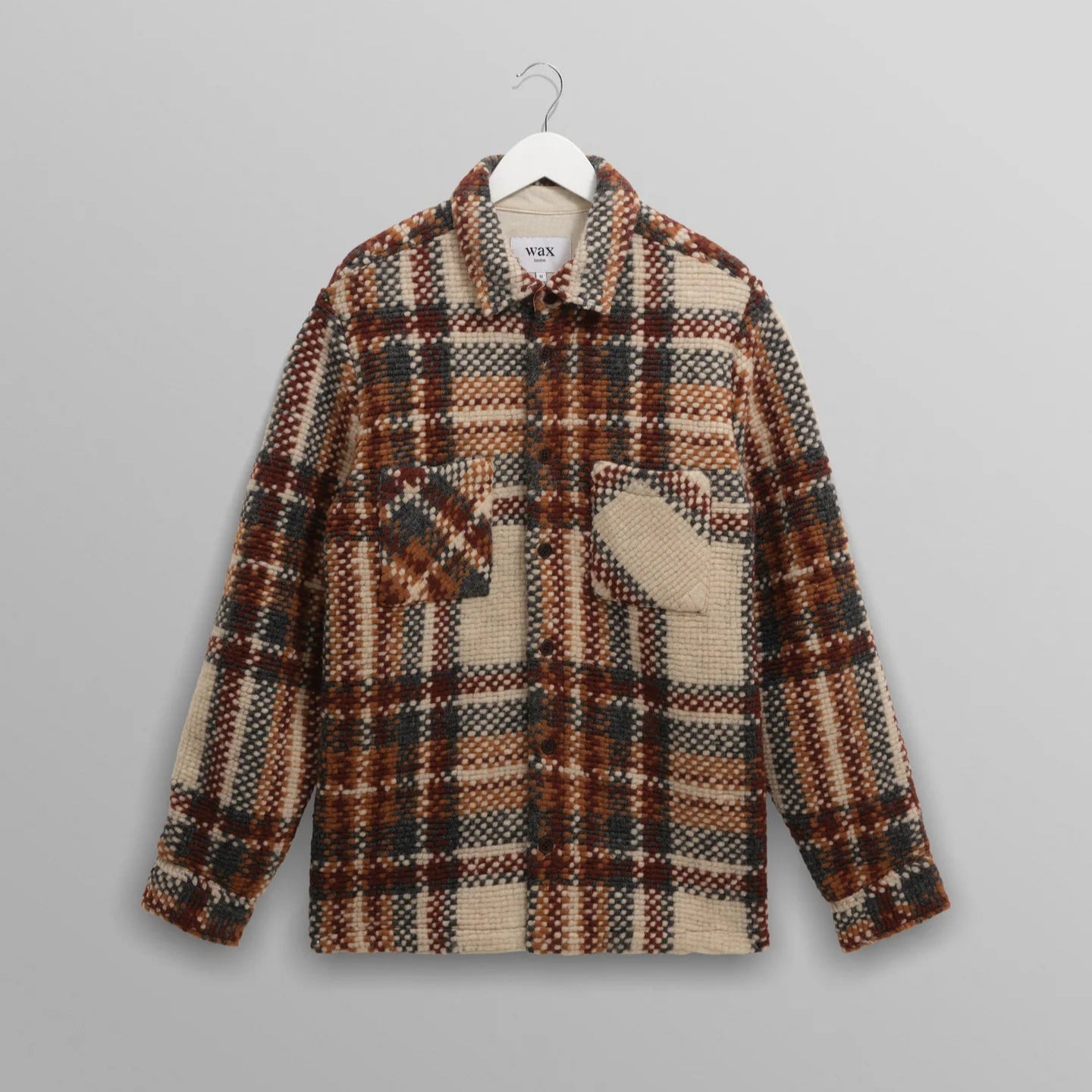 オーバーシャツ WOOL BLEND CHECK (ECRU/MULTI)【ワックスロンドン日本 オーバーシャツ WOOL BLEND CHECK (ECRU/MULTI)【ワックスロンドン日本