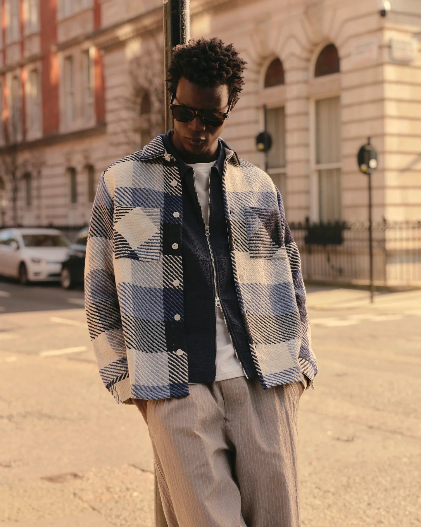 オーバーシャツ BLOCK CHECK (NAVY/ECRU) Whiting Overshirt