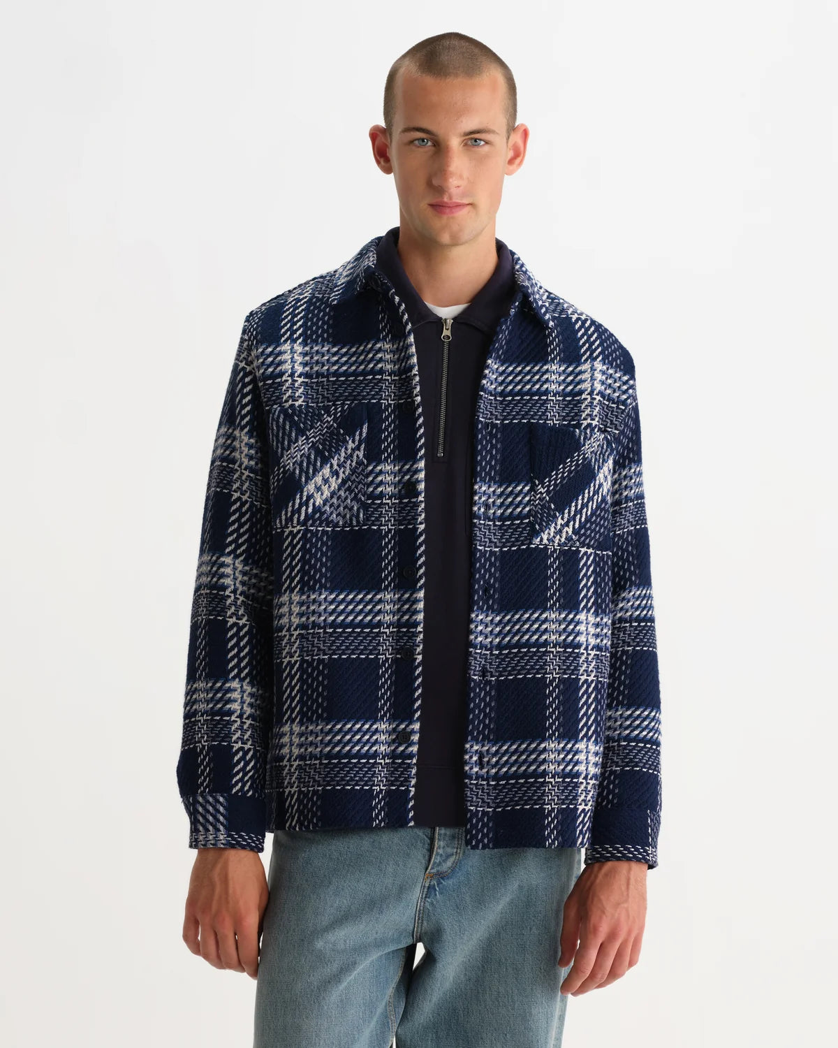 オーバーシャツ PLAID WEAVE (NAVY/ECRU)
