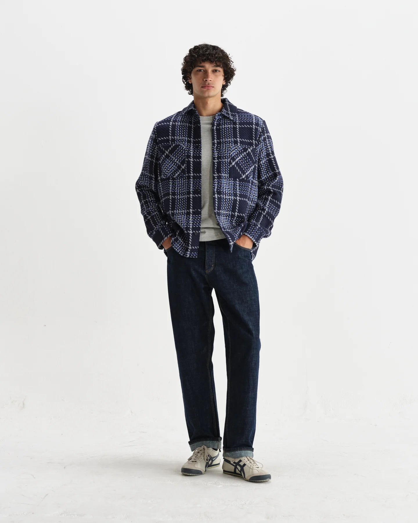 オーバーシャツ WAVE CHECK (NAVY/GREY)
