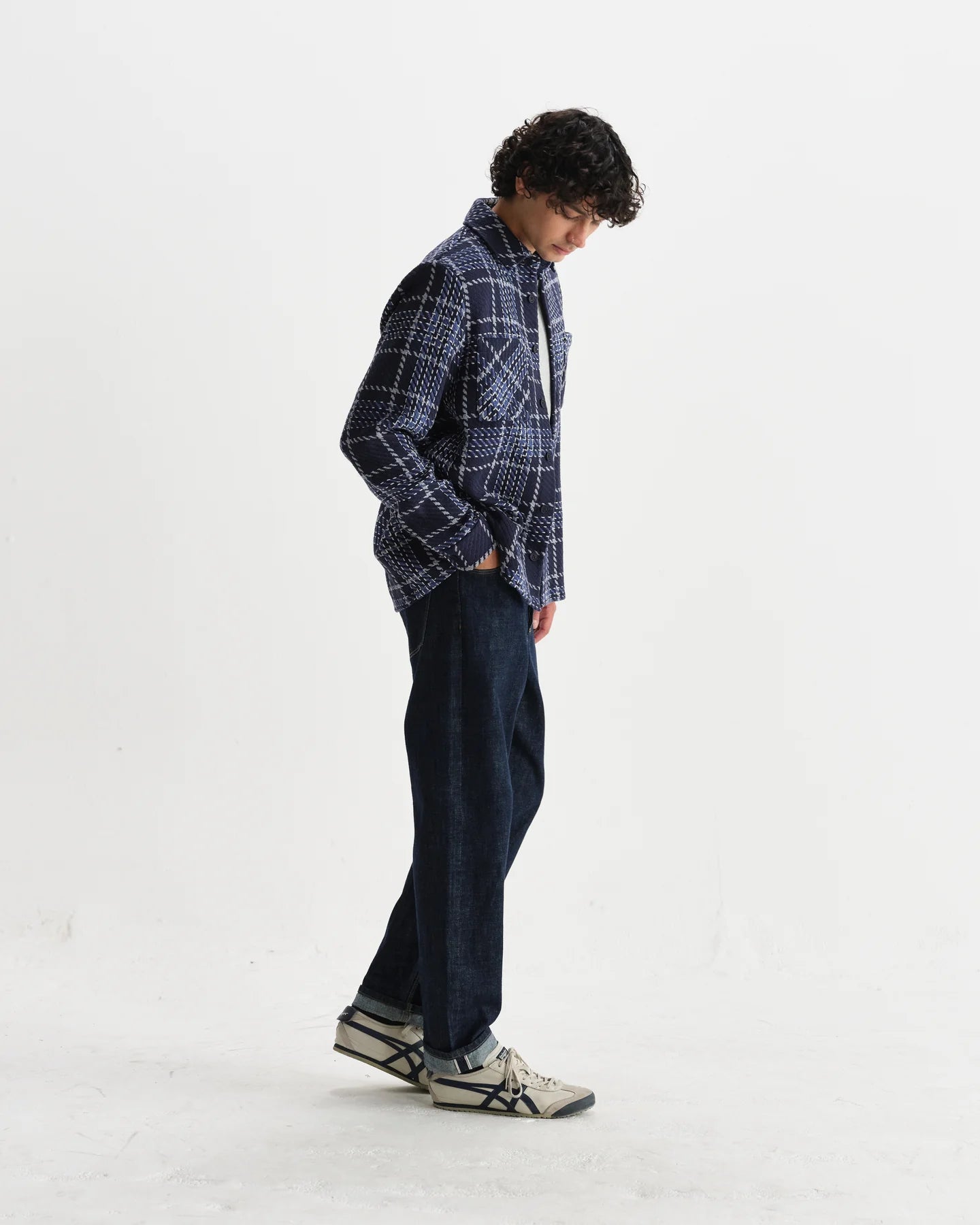 オーバーシャツ WAVE CHECK (NAVY/GREY)
