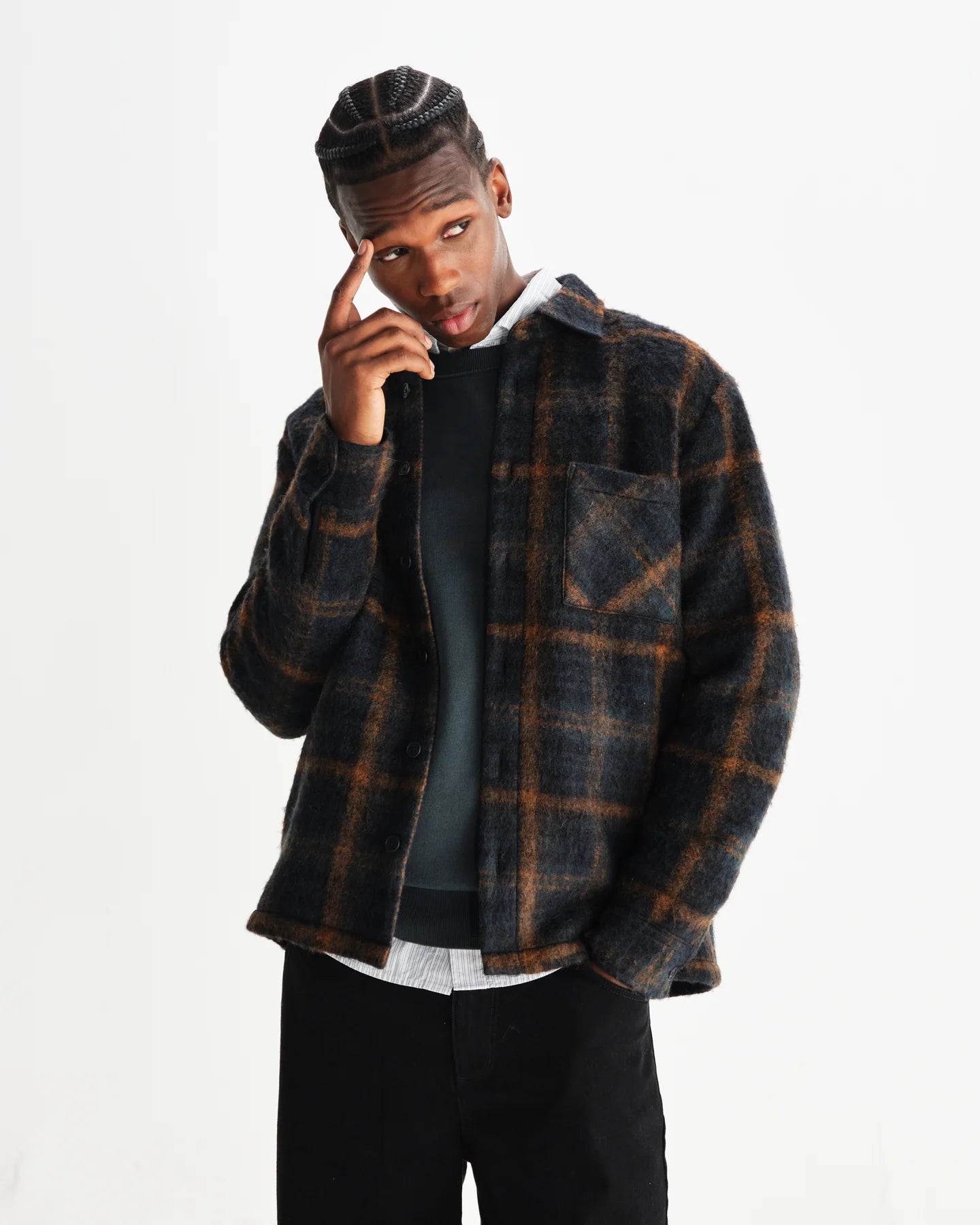 オーバーシャツ DRAWN CHECK (TEAL/ORANGE)