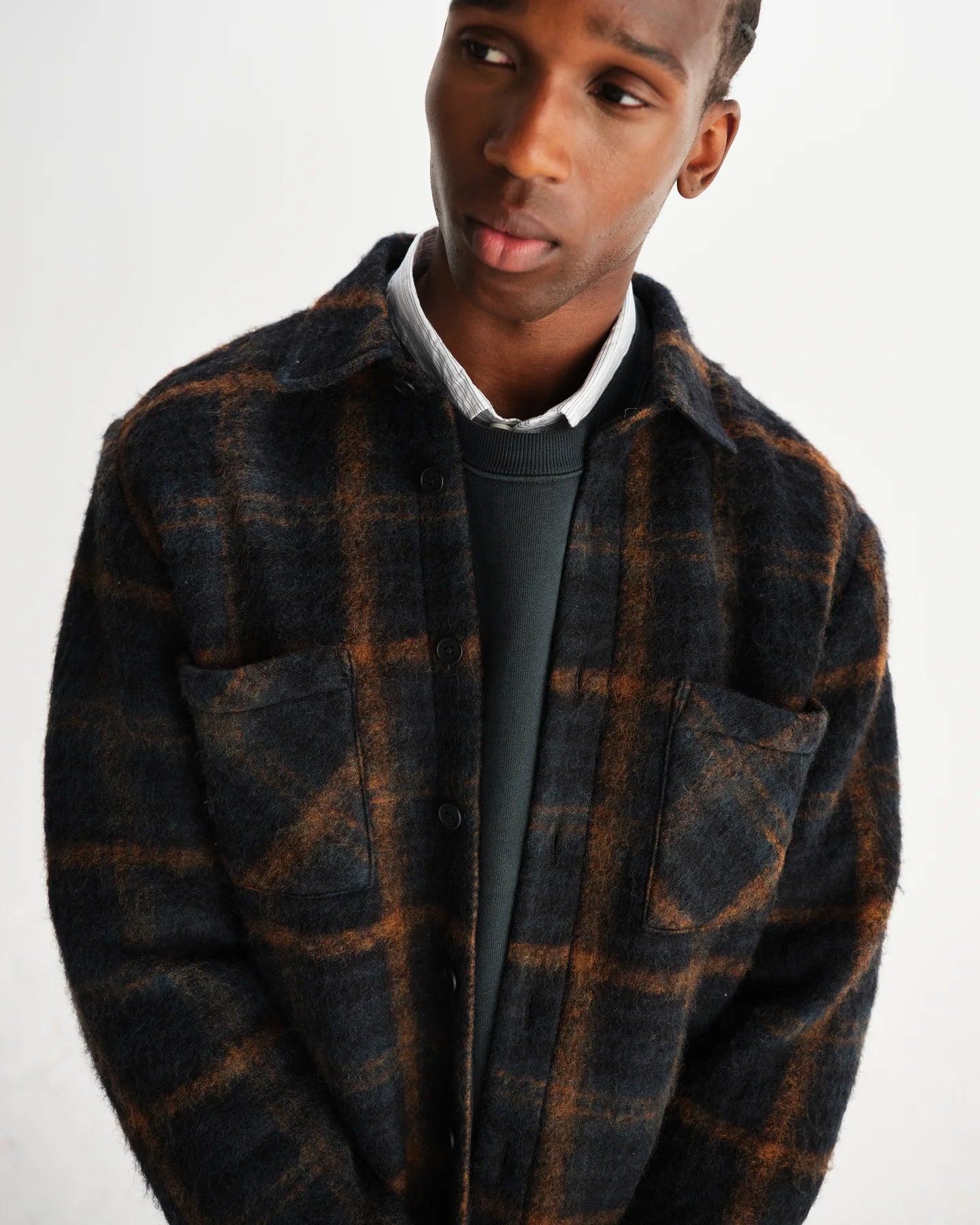 オーバーシャツ DRAWN CHECK (TEAL/ORANGE)