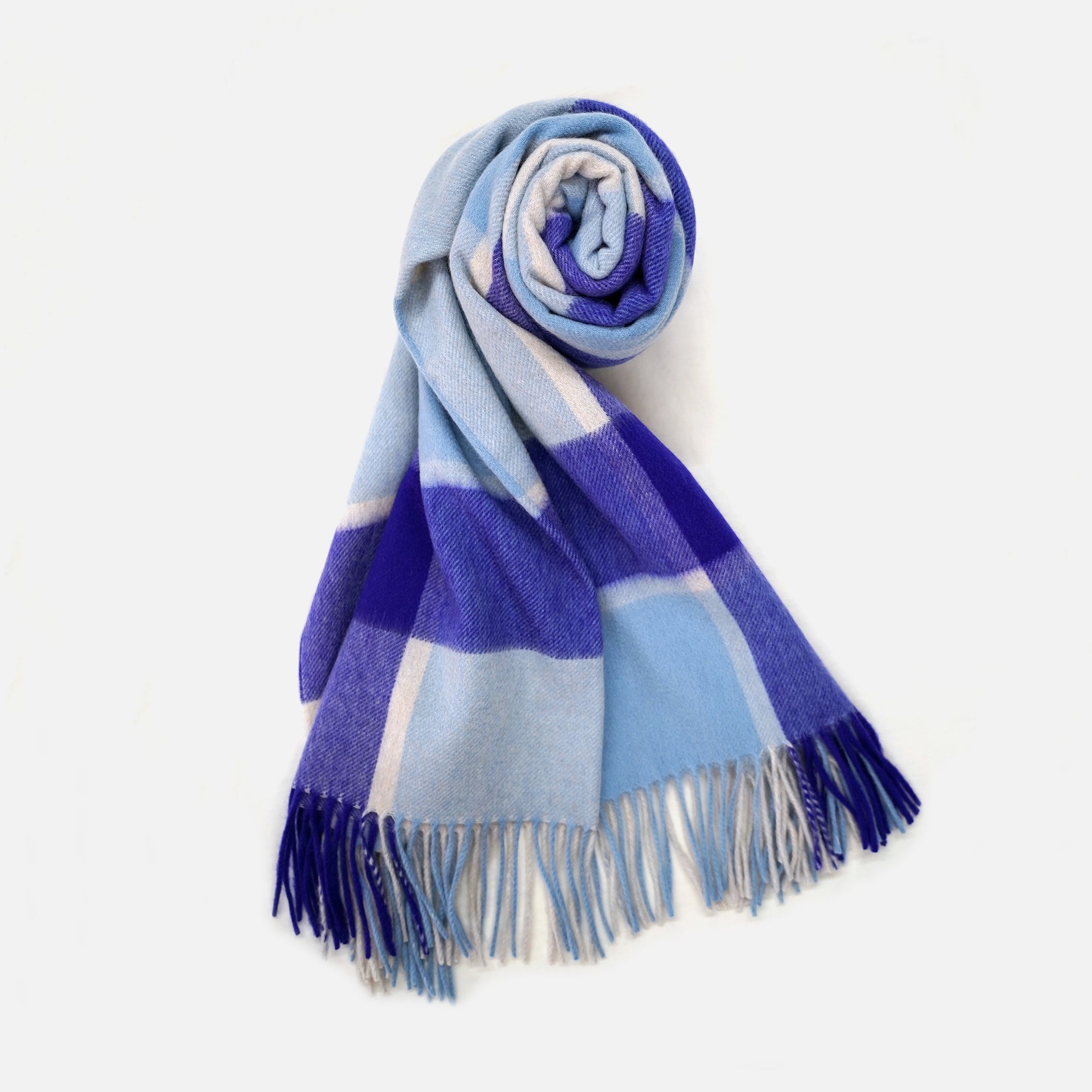 カシミヤストール ブロックチェックウィンドウペイン(パープル、ペールブルー、ヴァニラ)70×190_CPG51877 Joshua Ellis
