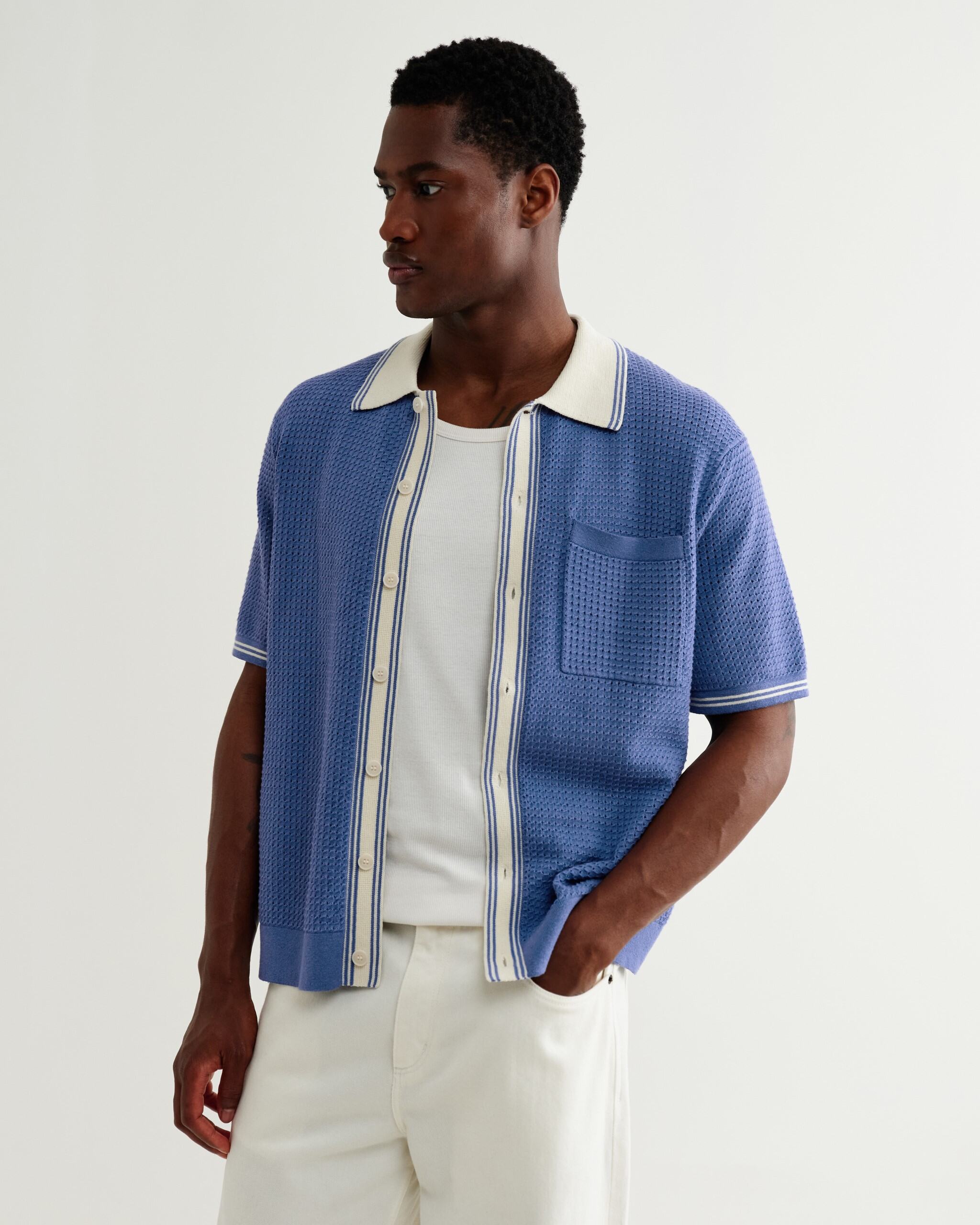 ベルシャツ TIPPED POINTELLE (BLUE/ECRU)