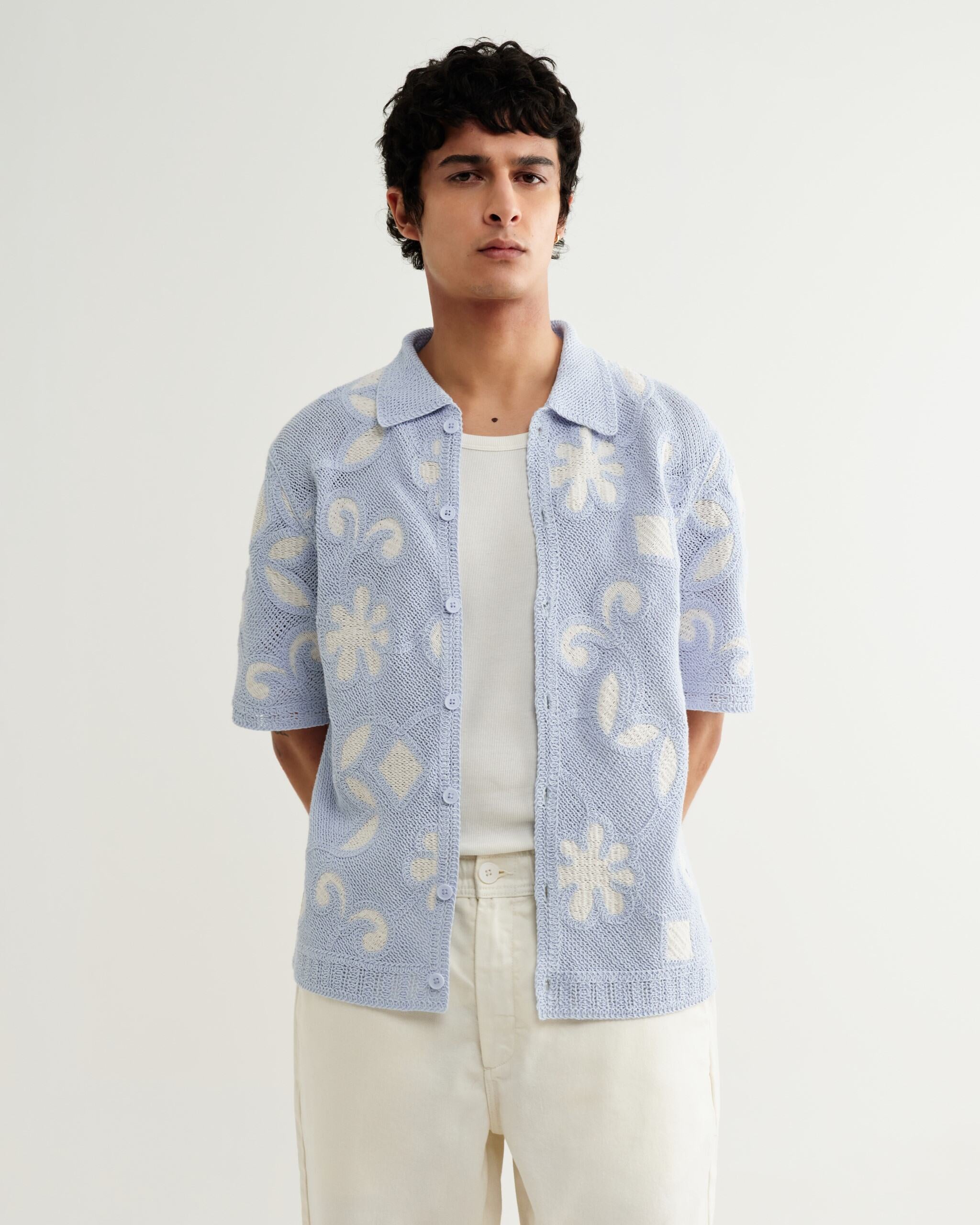 ポルトシャツ DOODLE CROCHET(PALE BLUE/ECRU)