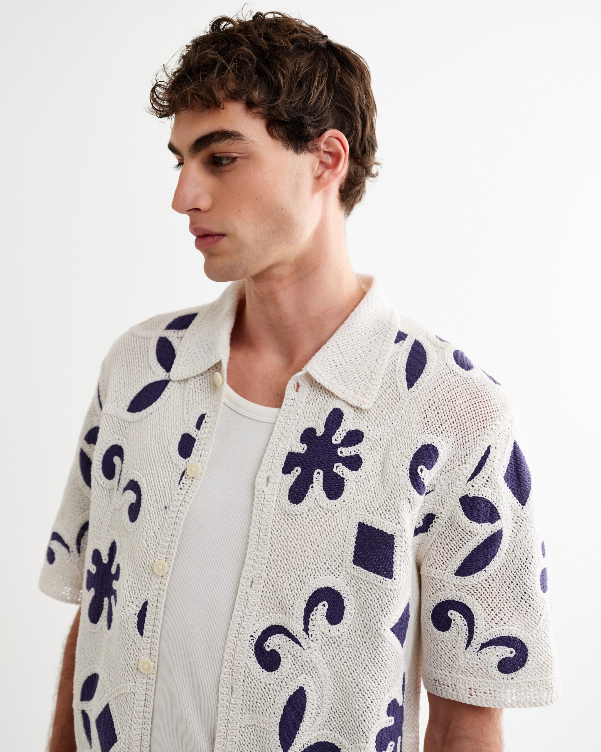 ポルトシャツ DOODLE CROCHET (ECRU/DARK BLUE)