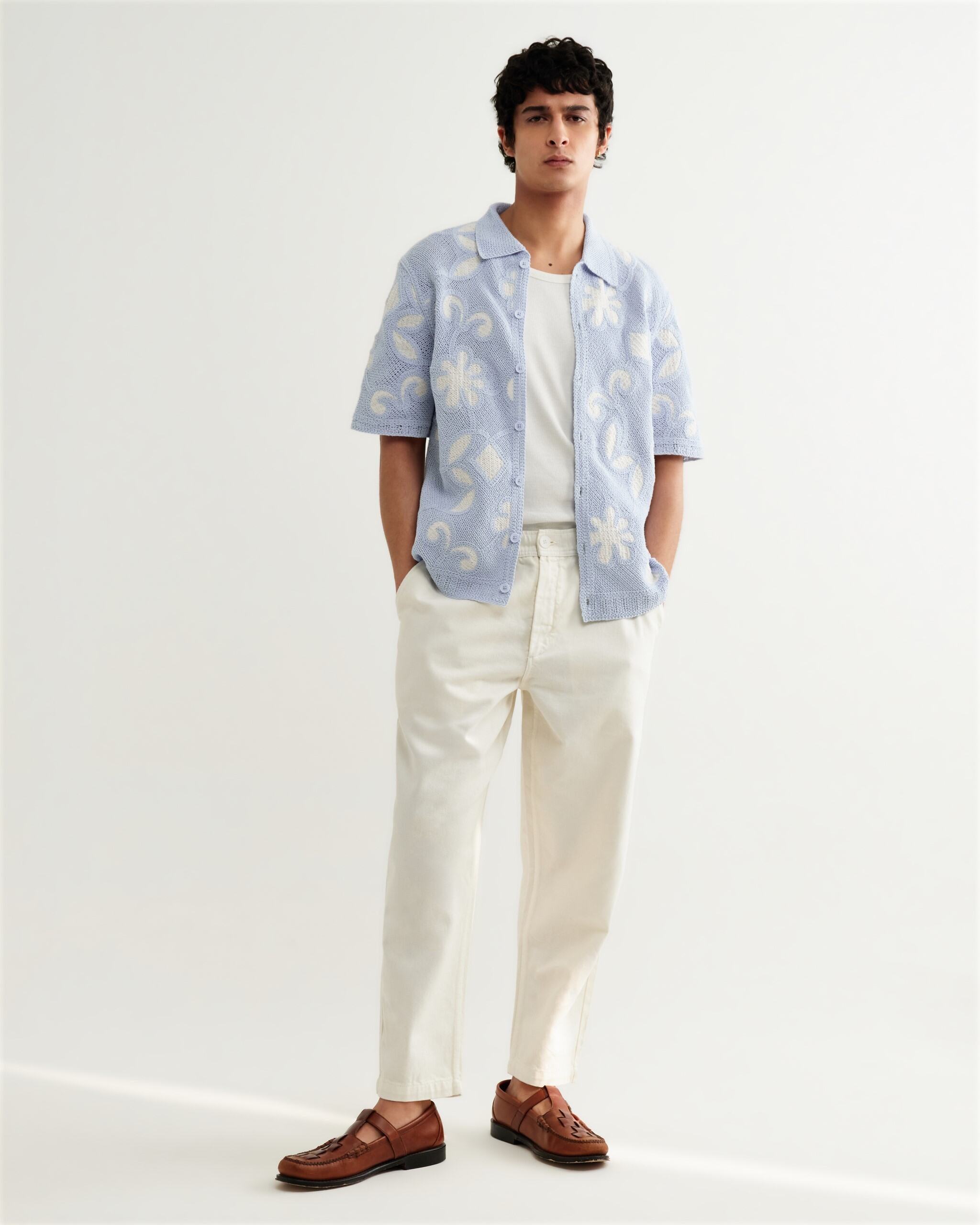 ポルトシャツ DOODLE CROCHET(PALE BLUE/ECRU)