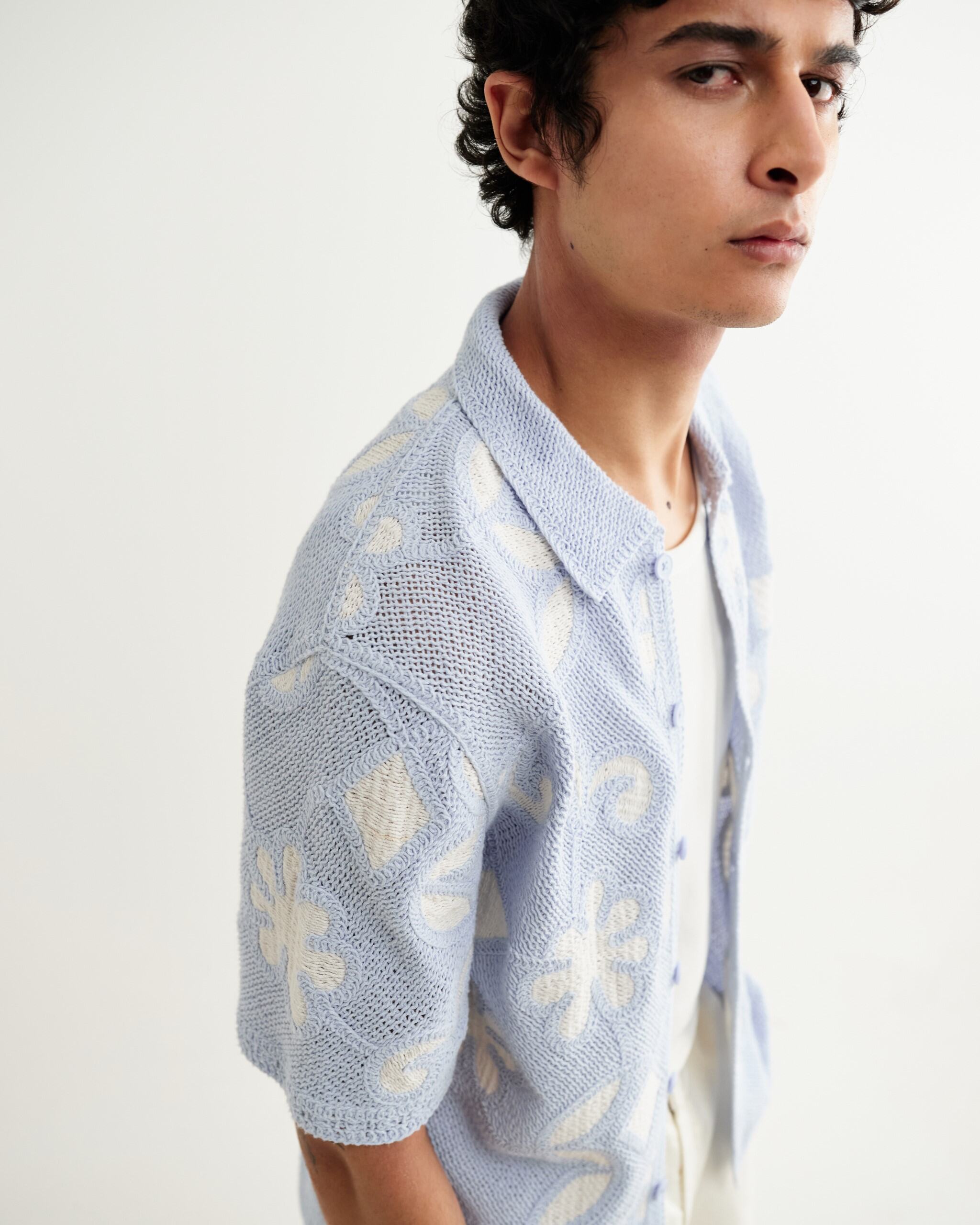 ポルトシャツ DOODLE CROCHET(PALE BLUE/ECRU)