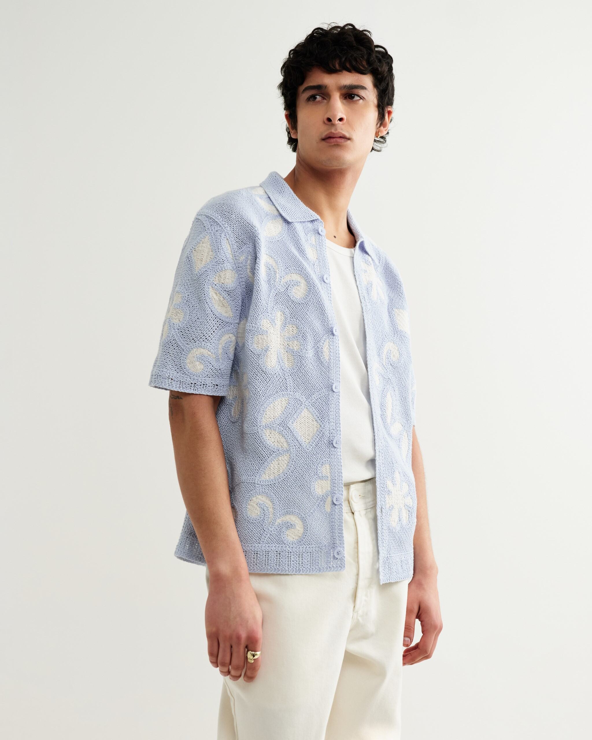 ポルトシャツ DOODLE CROCHET(PALE BLUE/ECRU)