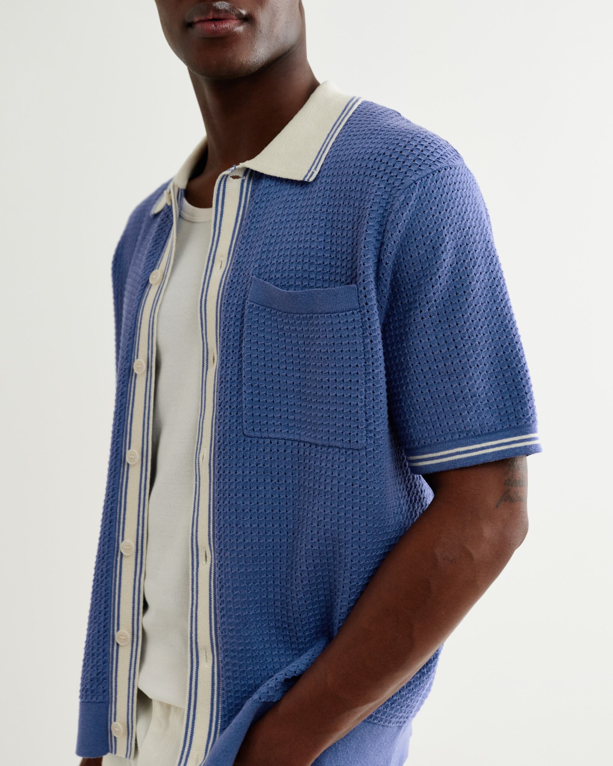 ベルシャツ TIPPED POINTELLE (BLUE/ECRU)