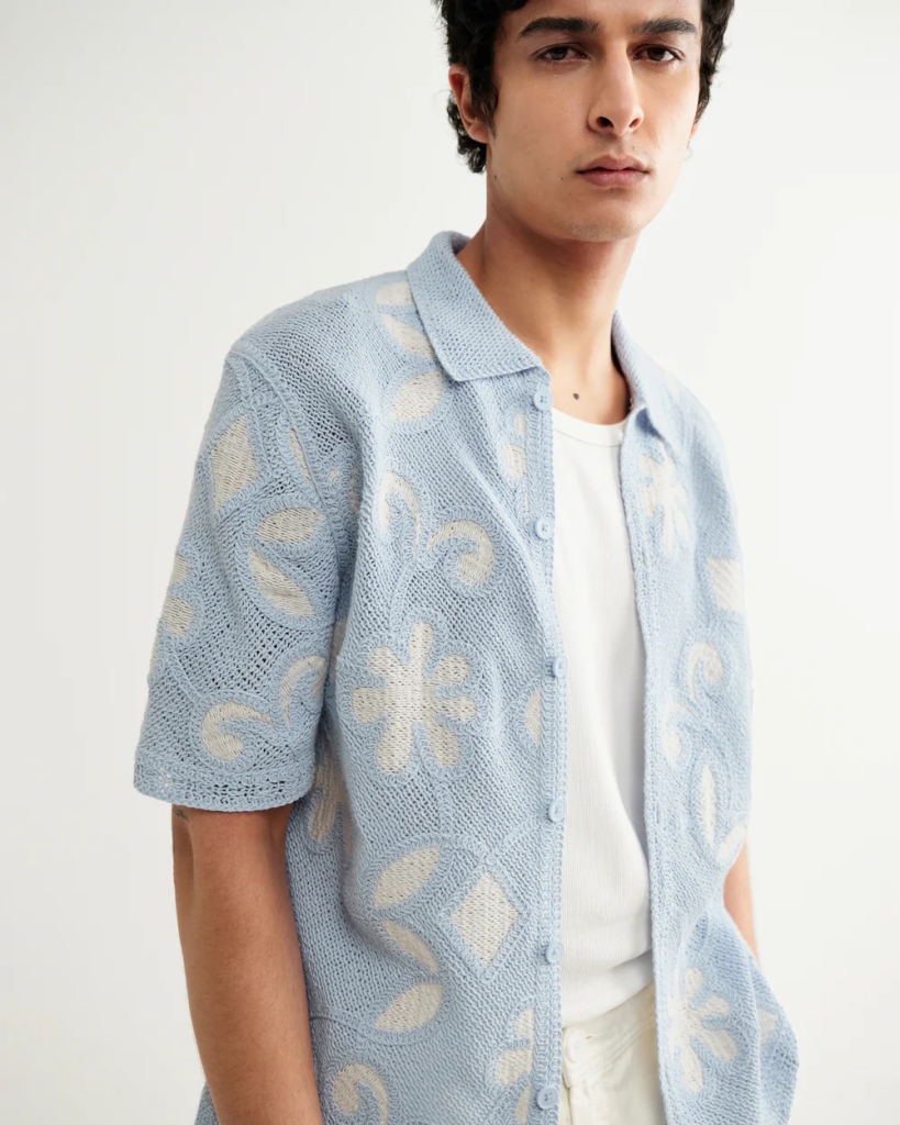 ポルトシャツ DOODLE CROCHET(PALE BLUE/ECRU)