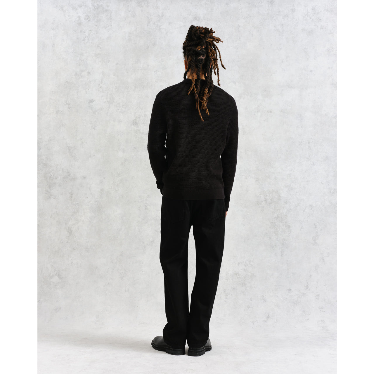 トリスタン ロングスリーブシャツ ミニケーブルステッチ (BLACK)｜Wax