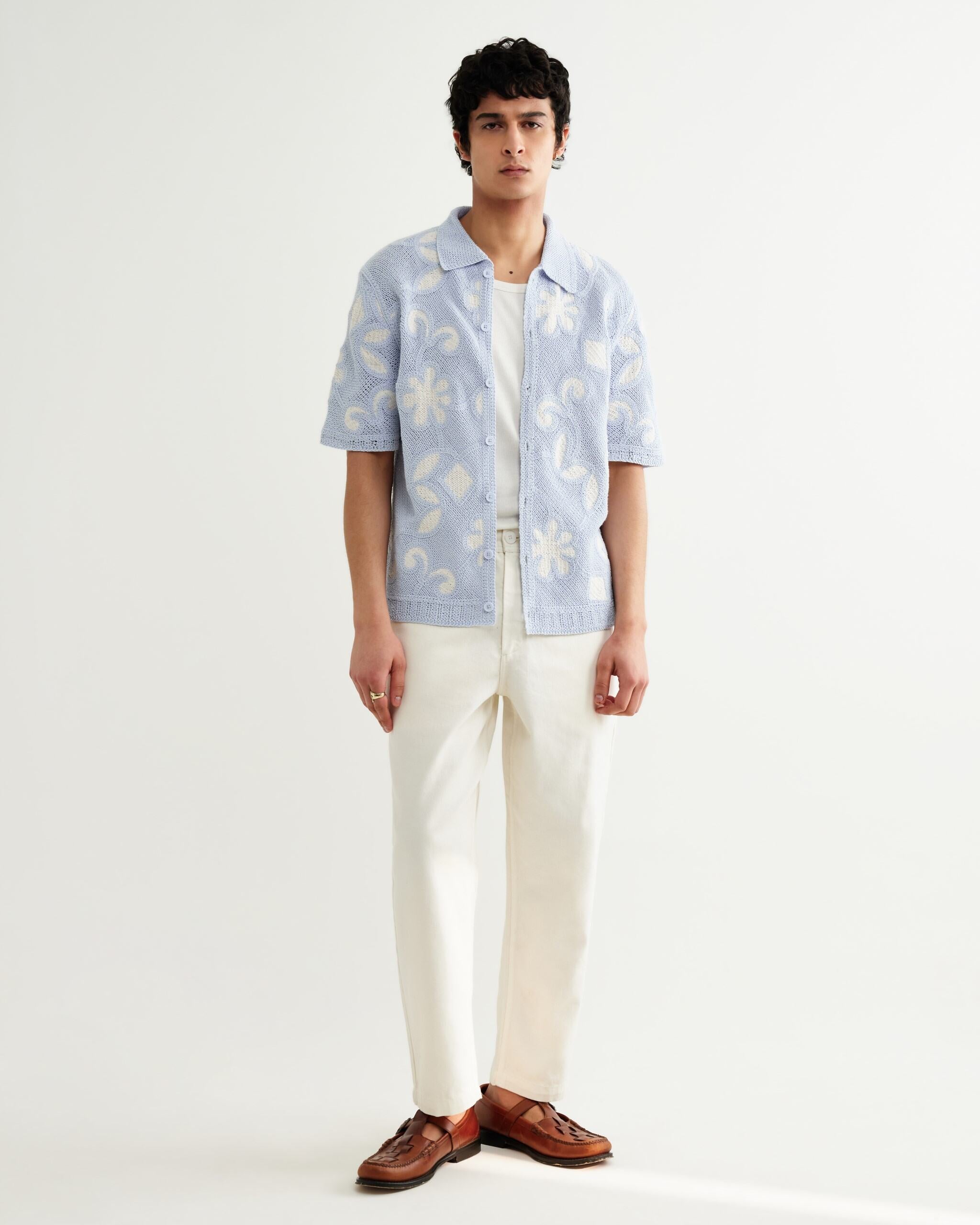 ポルトシャツ DOODLE CROCHET(PALE BLUE/ECRU)