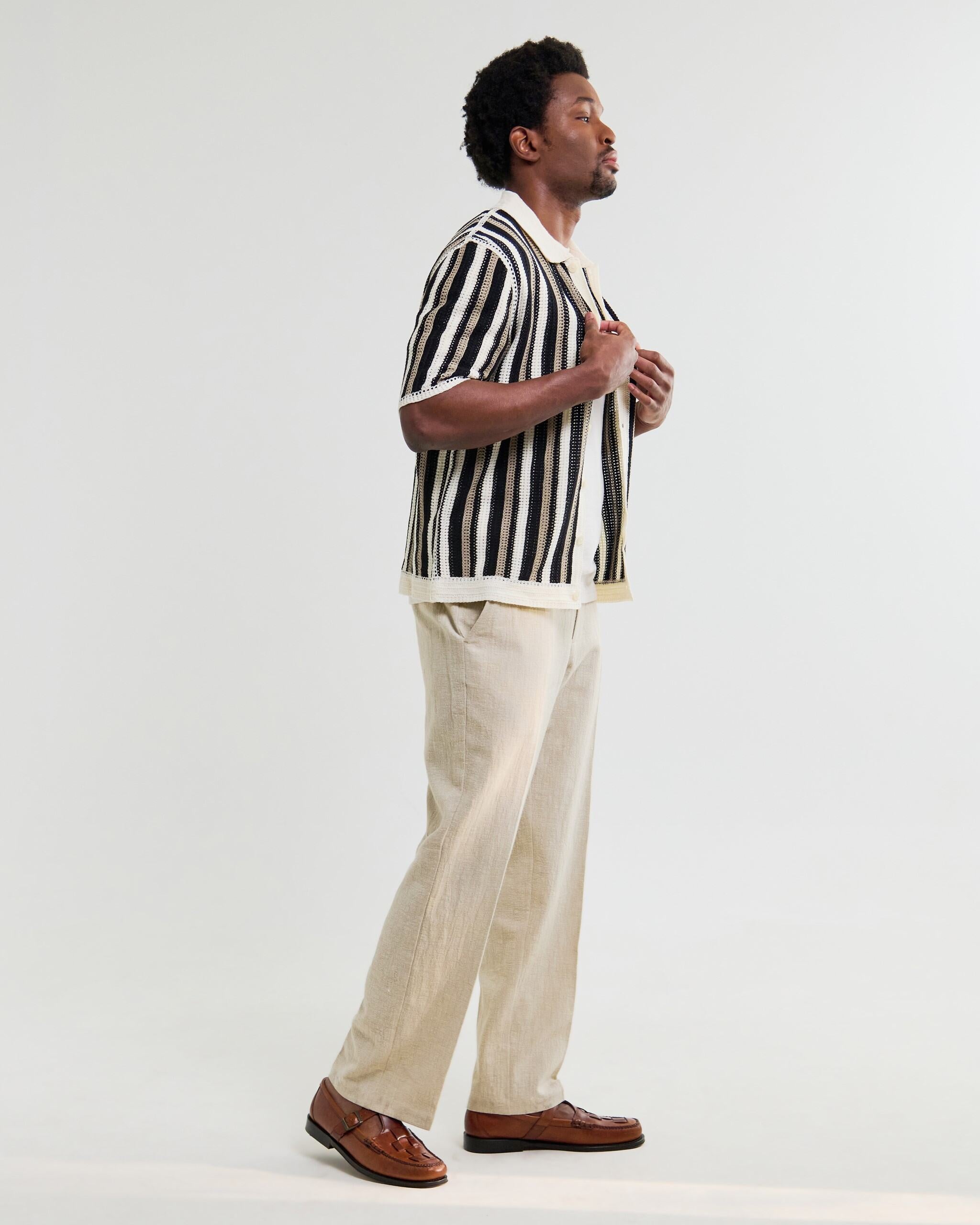 ポルトシャツ STRIPE CROCHET (ECRU/BLACK)