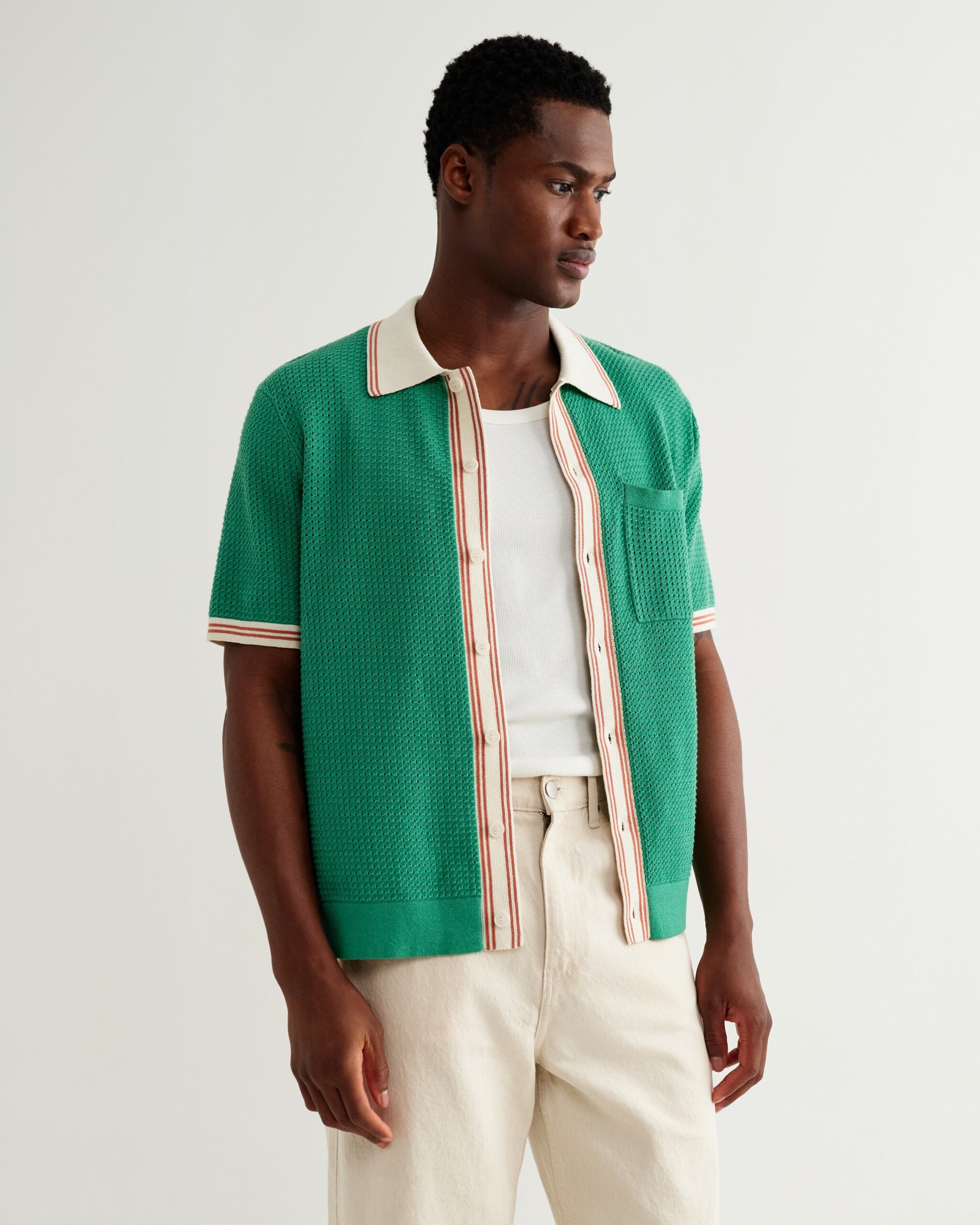 ベルシャツ TIPPED POINTELLE (GREEN/ECRU)