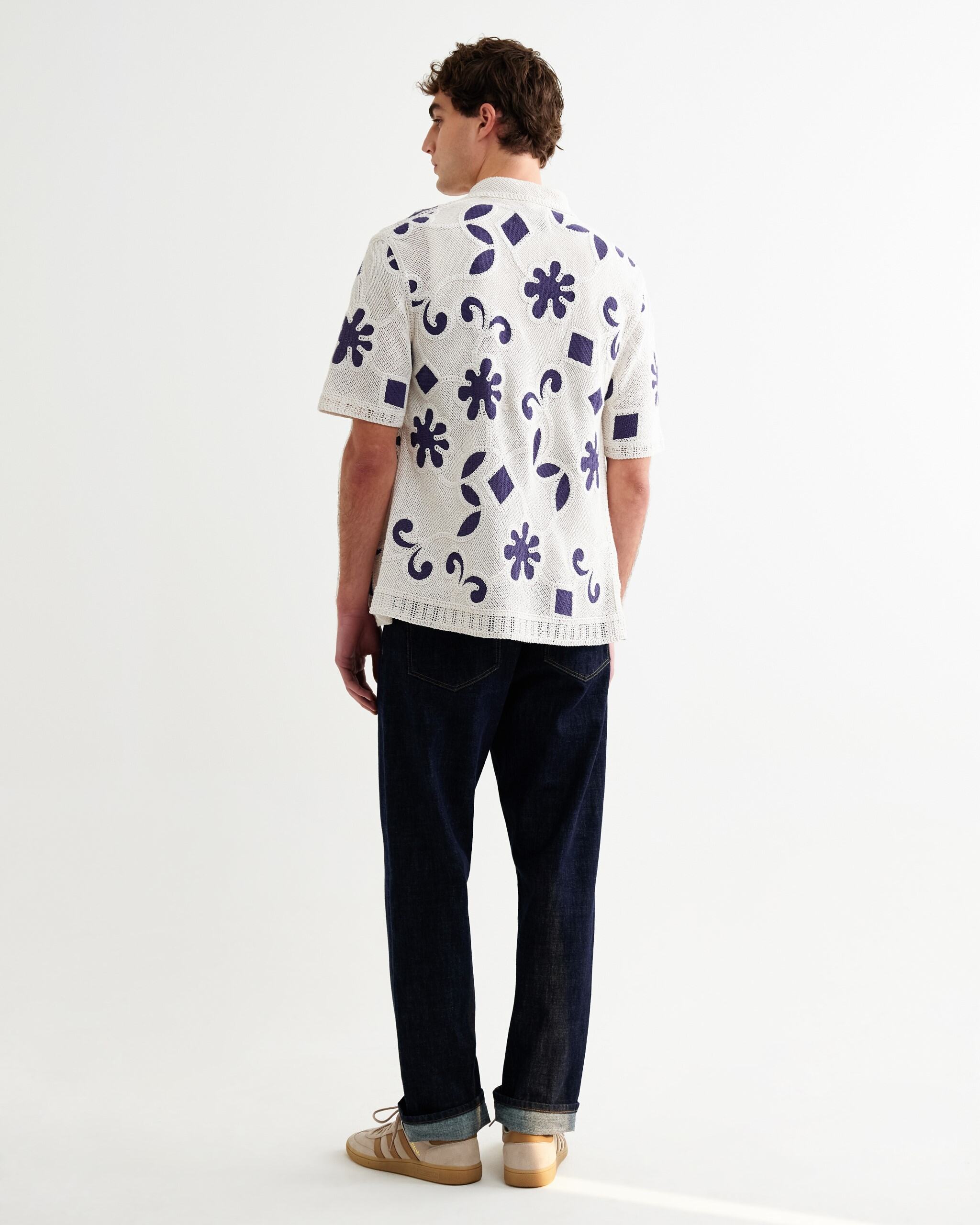 ポルトシャツ DOODLE CROCHET (ECRU/DARK BLUE)