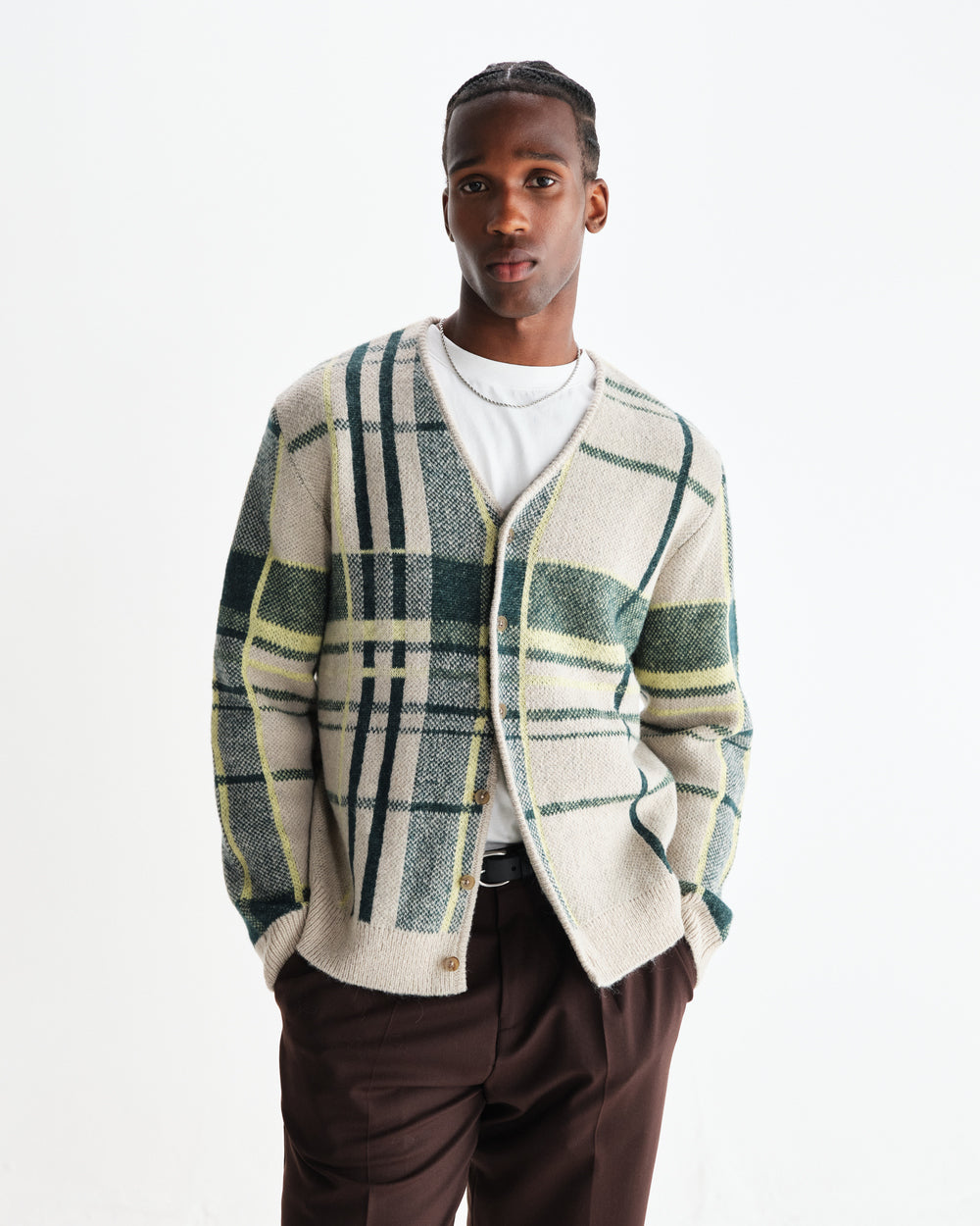 アルバンカーディガン PLAID CHECK (NATURAL/GREEN)