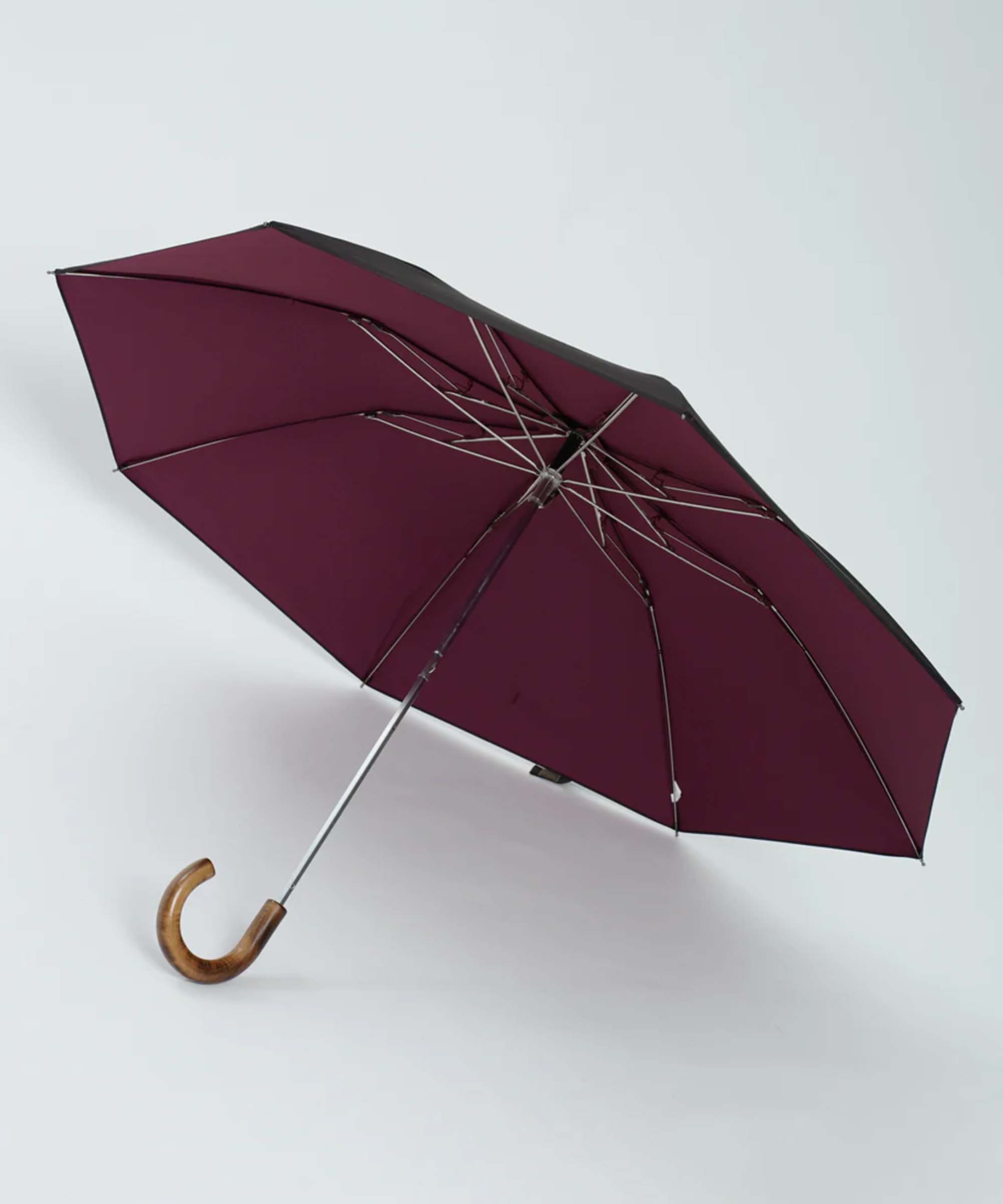 TL15 Small Maple Crook | 折りたたみ傘 | アーチ型ハンドル | メイプル | 雨用傘 (MT06 BLACK-WINE)