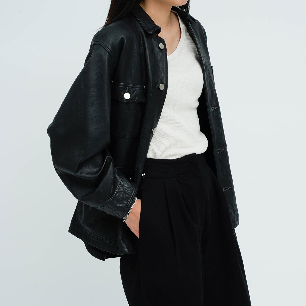 ウィメンズ ウォッシュレザー カバーオール（ラム）_coverall