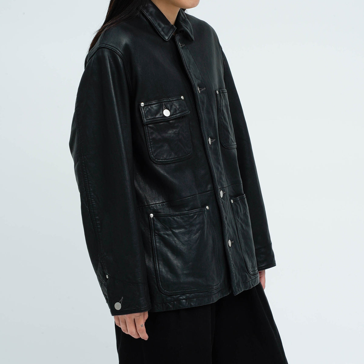 未使用VAINL ARCHIVE レザーカバーオールM 黒 ラムレザー25.3万 ウィメンズ ウォッシュレザー カバーオール（ラム）_coverall