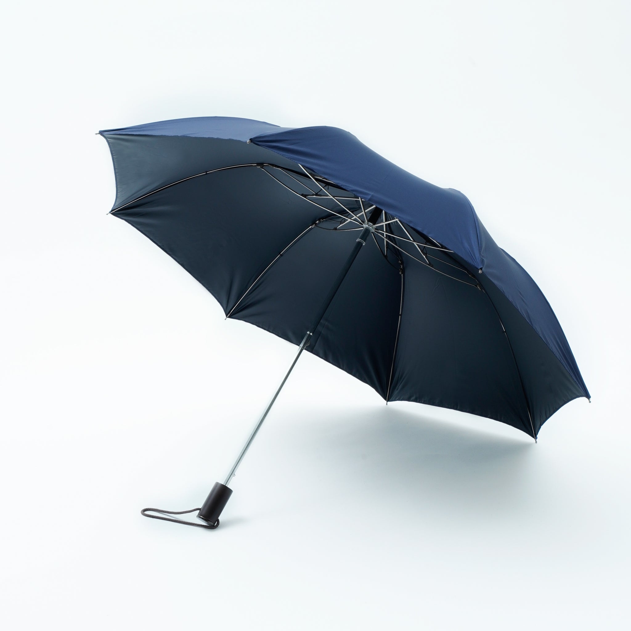 TL11 Brown Maple Straight with Fox Engraved Disc | 折りたたみ傘 | ストレート型ハンドル | メイプル | 晴雨兼用傘（遮光） (37 Navy)
