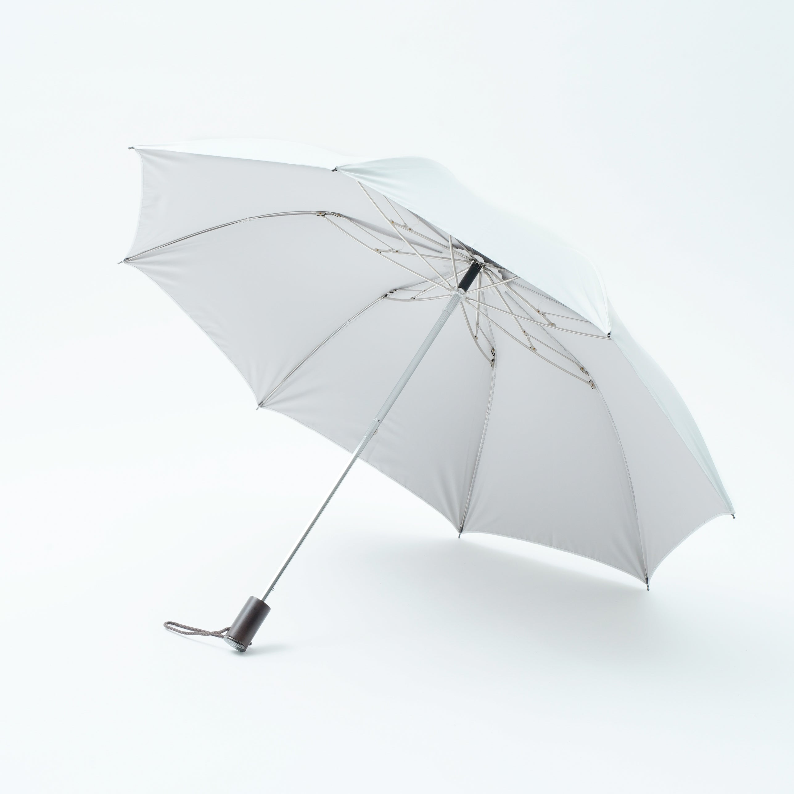 TL11 Brown Maple Straight with Fox Engraved Disc | 折りたたみ傘 | ストレート型ハンドル | メイプル | 晴雨兼用傘（遮光） (92 Light Grey)