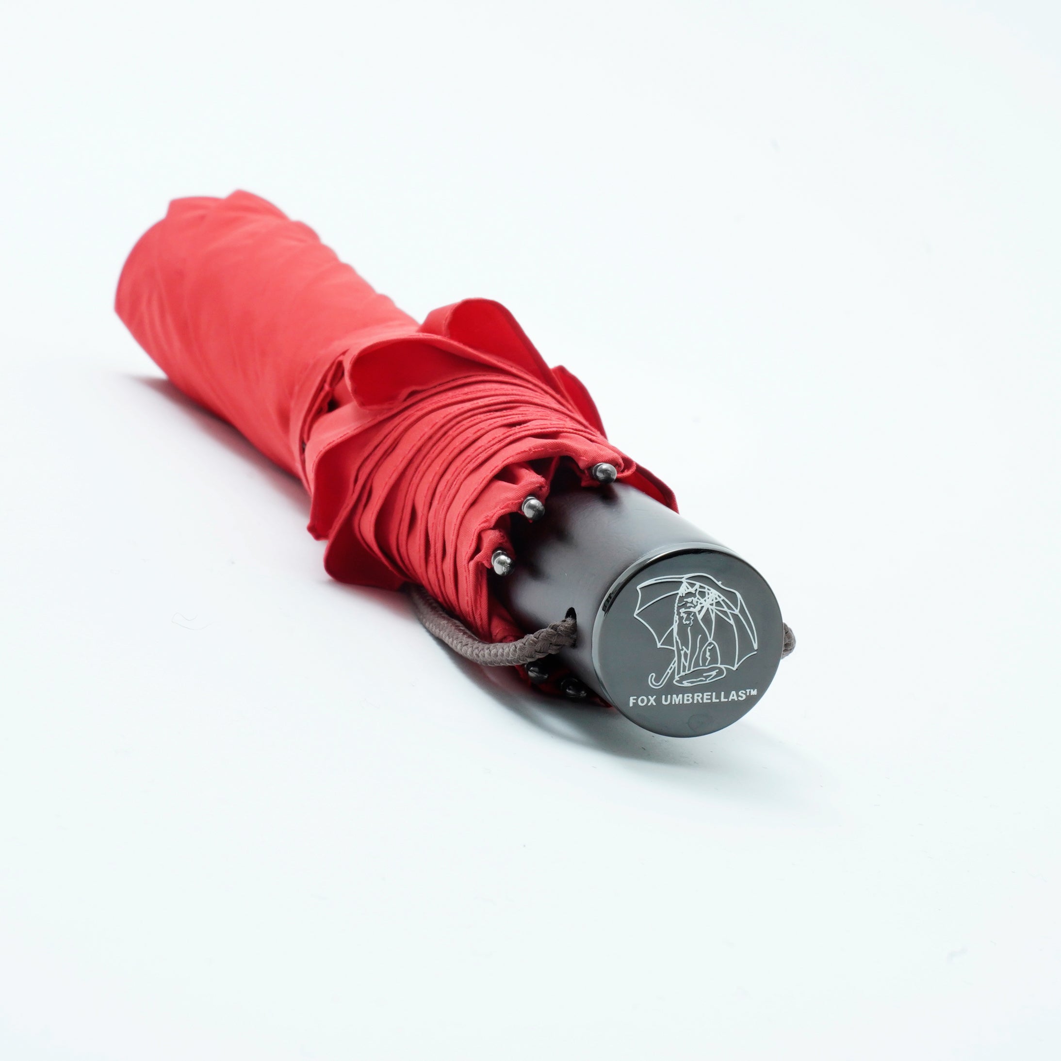 TL11 Brown Maple Straight with Fox Engraved Disc | 折りたたみ傘 | ストレート型ハンドル | メイプル | 晴雨兼用傘 (350 Red)
