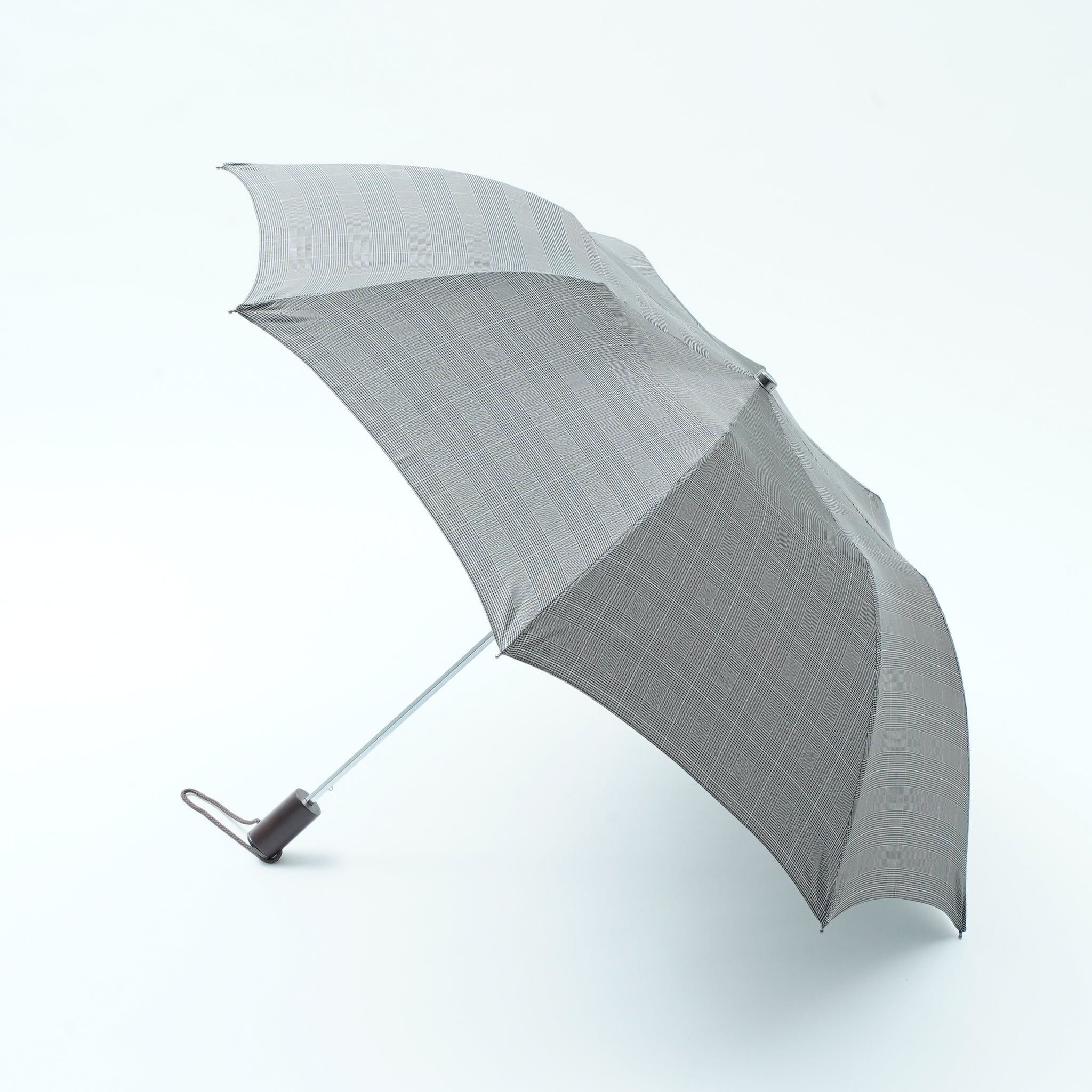 TL11 Brown Maple Straight with Fox Engraved Disc | 折りたたみ傘 | ストレート型ハンドル | メイプル | 晴雨兼用傘 (Prince Of Wales Grey)