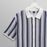 【予約】ポルトシャツ STRIPE CROCHET (BLUE/ECRU)
