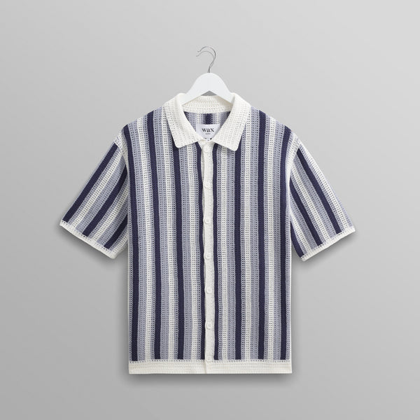 【予約】ポルトシャツ STRIPE CROCHET (BLUE/ECRU)