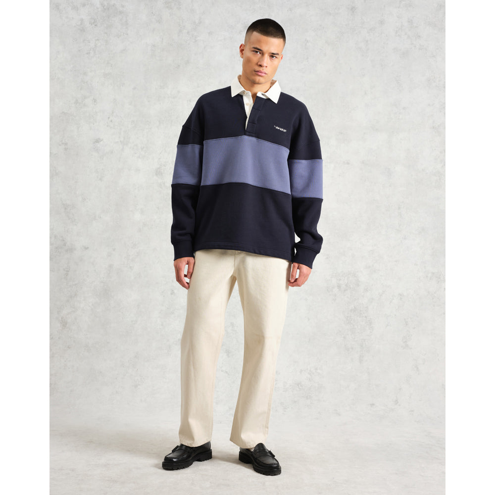 【予約】ラガーシャツ PANELLED LOOPBACK (NAVY/BLUE)