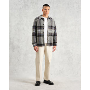【予約】オーバーシャツ NOLAN WOOL CHECK (GREY BLUE)