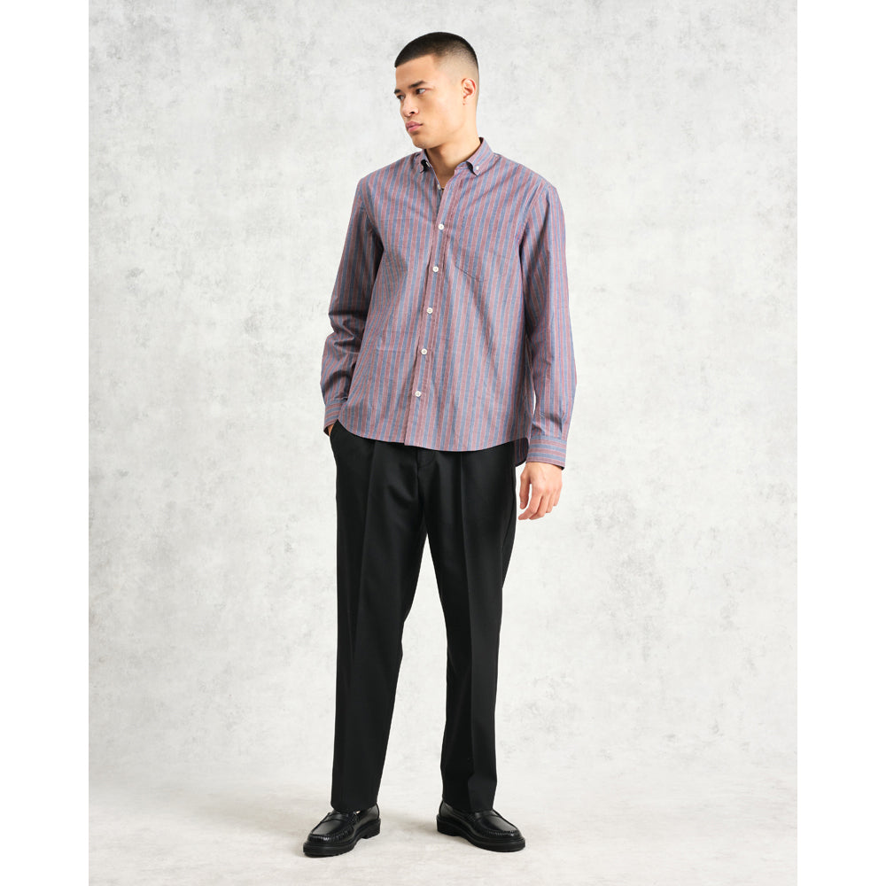 アビンドンシャツ POPLIN HALO STRIPE (BLUE/BURGUNDY)