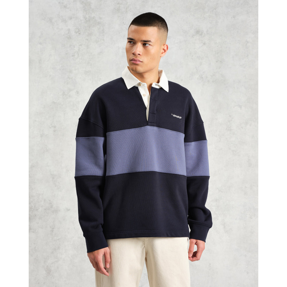 【予約】ラガーシャツ PANELLED LOOPBACK (NAVY/BLUE)