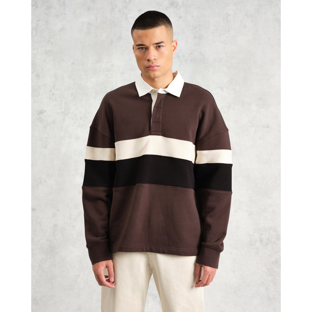 【予約】ラガーシャツ PANELLED LOOPBACK (BROWN/BLACK)