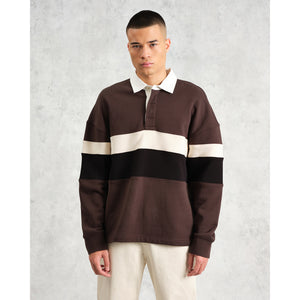 ラガーシャツ PANELLED LOOPBACK (BROWN/BLACK)
