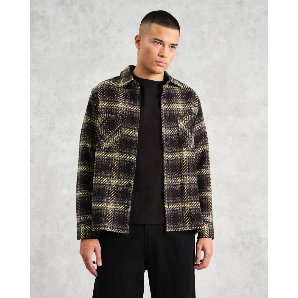 オーバーシャツ HUTTON CHECK (BLACK/YELLOW)【ワックスロンドン日本