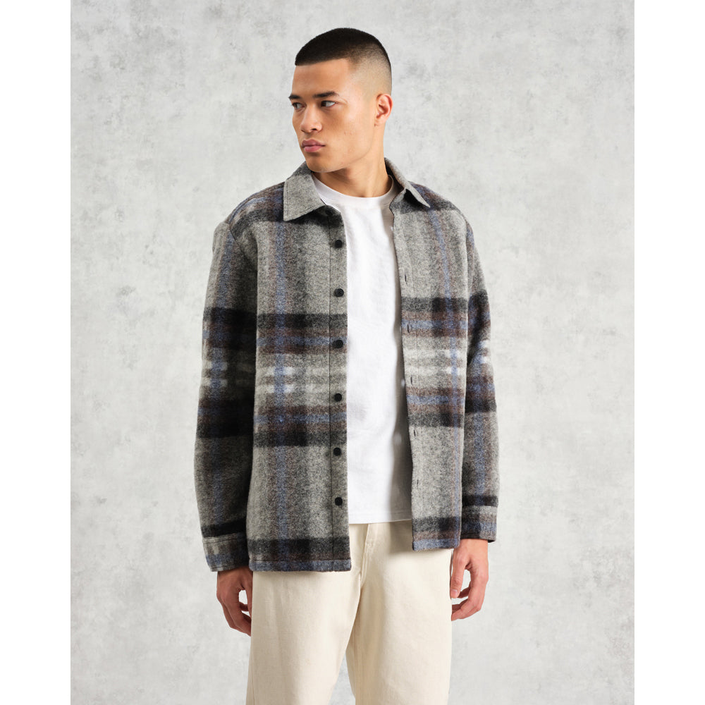 オーバーシャツ NOLAN WOOL CHECK (GREY BLUE)