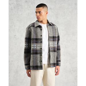 【予約】オーバーシャツ NOLAN WOOL CHECK (GREY BLUE)