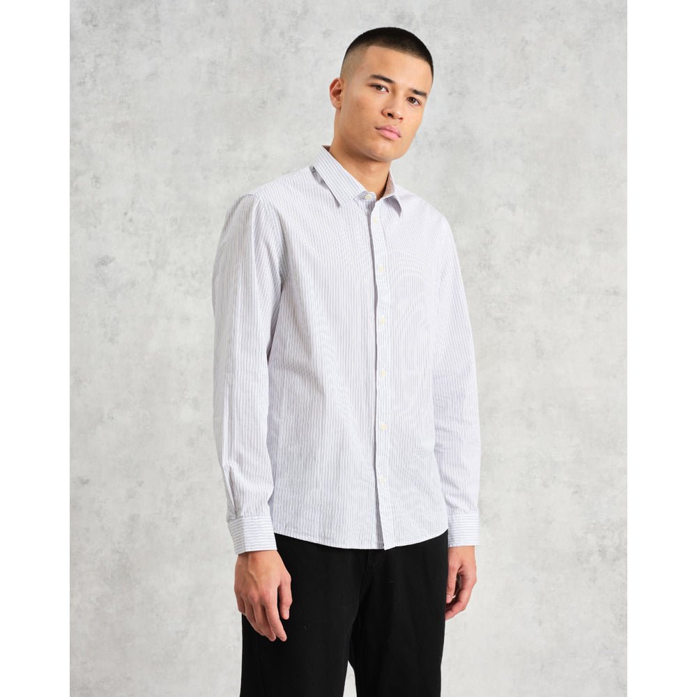 シェリーシャツ POPLIN FINE STRIPE (ECRU/BLUE) - グリニッジ オンラインストア