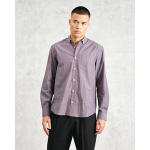 アビンドンシャツ POPLIN HALO STRIPE (BLUE/BURGUNDY)